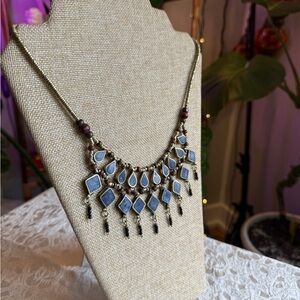 Boho Statement Necklace with SYNTHETIC Lapis & Brass Beads